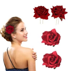 Red Rose Hair Clips Bride Rose Floral Juda Pin For Women Hair Fork Wedding Hair Accessories Elegant