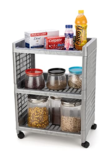Morbrix 3 Tier Plastic Multipurpose Storage Organizer Shelves, Kitchen Storage Trolley Rack with