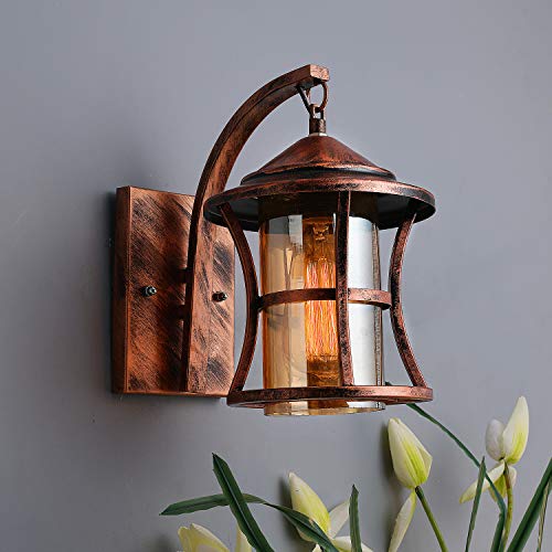Homesake Oil Rubbed Rust Finish Glass Shade Metal Chimney Wall Light for Bedroom,