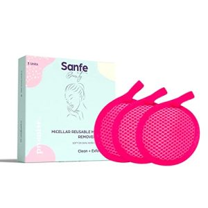 Sanfe Beauty Micellar Pack of 3 | 2 in 1 Reusable Makeup Remover and Face Exfoliating Pads |