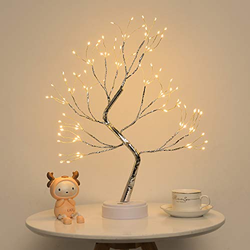 Noahfun Silver Firefly Bonsai Tree Light-20''Artificial Fairy Light Spirit Lamp With 108 Led