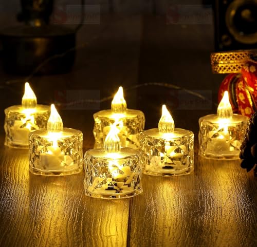 G.FIDEL Pcs Flameless and Smokeless Decorative Crystal Candles Transparent Acrylic Led Tea Light
