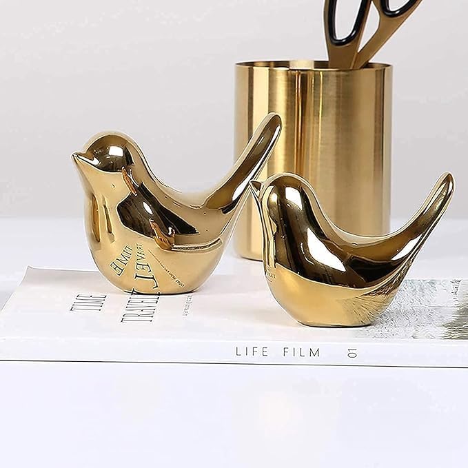 ASUVEK Ceramic Golden Birds Figurine for Home Decor Living Room, Bedroom, Office Desk, Cabinets