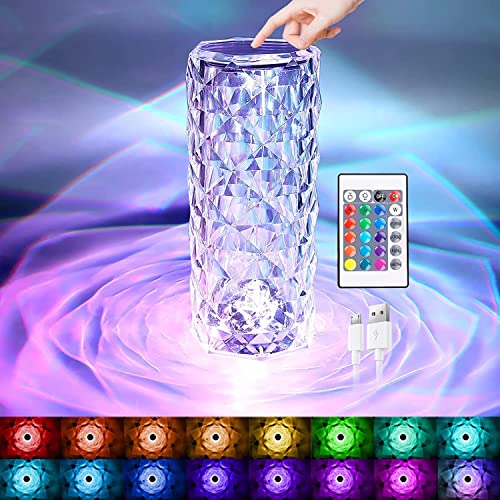 VERVENIX Crystal Lamp,16 Color Changing Rose Crystal Diamond Table Lamp,USB Rechargeable Touch