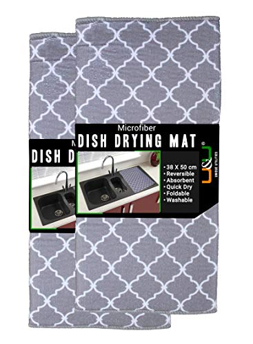 U & U UNIQUE UTILITIES Microfiber Dish Drying Mat for Kitchen (Grey, 50 x 38 cm, Pack of 2)