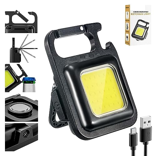 Crowd Clicks® 800 Lumen Rechargeable COB Keychain Work Light with 4 Lighting Modes, Magnetic Base,
