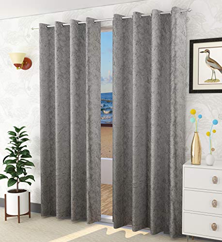 Purav Light Suede Velvet Textured Curtains 7 feet Room Darkening Door Curtain for Bedroom Living