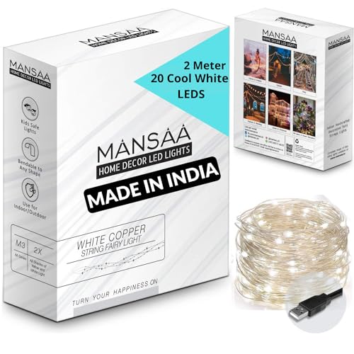 MANSAA M41 USB LED String Light | 2 Meter 20 LEDs | White Color | USB Operated | Home Decor LED