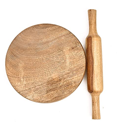 KC Wooden Chakla Belan Set (Chakla -10inch Diameter & Belan-12 inch) Roti Maker for Home & Kitchen