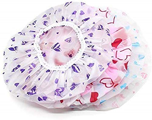CHEM-AB ENTEREPIRSE® Set of 3Pc Reusable Printed Shower Cap With Elastic Band For Home