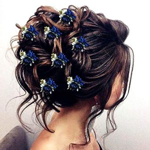 Hair Flare 2148 Artificial Flowers Accessories Hair Pins Clips Hair Buns Hair Styles, Blue, Pack of