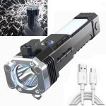 ALWAFLI Portable Rechargeable Torch LED Flashlight Long Distance Beam Range with Power Bank, Hammer