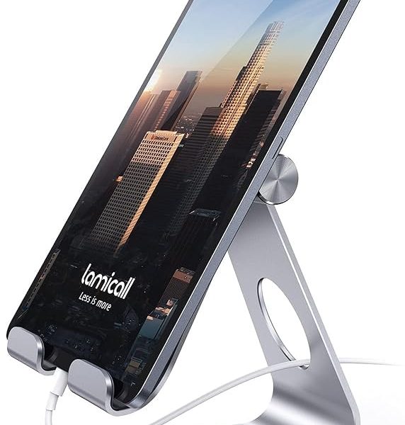FKU Tablet Stand, Adjustable Tablet Holder, Aluminum Minimalist Desktop Tablet Dock Compatible with