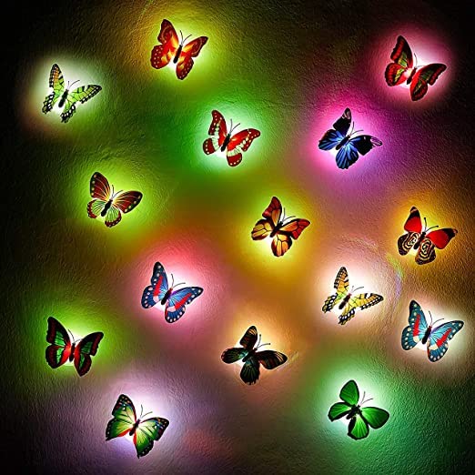 MEETO Butterfly Night Lamp Colour-Full Home Decoration Color Changing Led Butterfly Light- Peel and