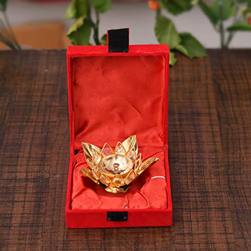 Collectible India Akhand Diya Diyas Decorative Brass Crystal Oil Lamp, Tea Light Holder Lantern Oval