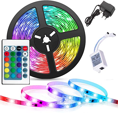 FLYNGO 5 Meter 5050 LED Strip Lights, 300 Led RGB Strip Light with Adaptor, Operated with 16 Modes