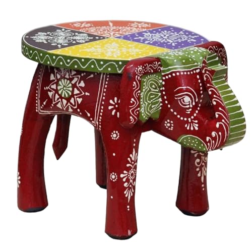 Parshivi Handicrafts Hand-Crafted and Emboss Colorful Painted Wooden Elephant Shape Stool for