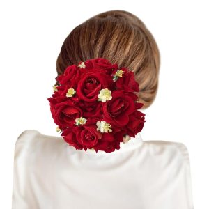 Samyak Handmade Rose Flower Juda Bun Hair Accessories Wedding Bridal Big Bun Hair Piece Artificial