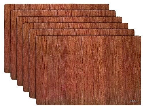 Kuber Industries PVC Table Mat Set of 6|Wooden Print, Heat-Resistant & Washable|Placemat for Kitchen