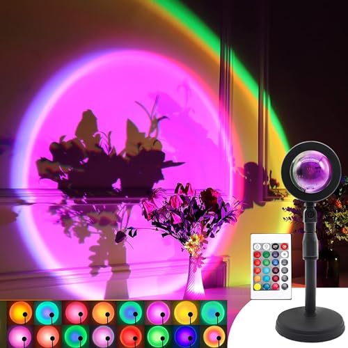 KEYORA Sunset Lamp Projector, 16 Colors Laser With Led Lights / Desk Lamp, Rainbow Night Light 360