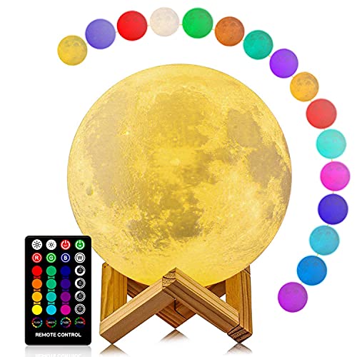 MAA CREATIONS Pla Moon Light Lamp with Stand, Remote Control, USB Charging Cable, User Instruction,