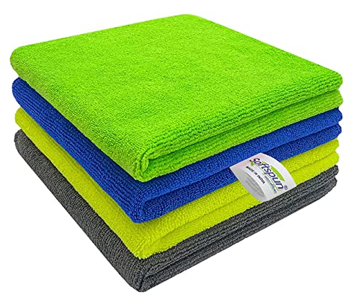 SOFTSPUN Microfiber Cleaning Cloths, 4pcs 40x40cms 340GSM Multi-Colour! Highly Absorbent Lint and