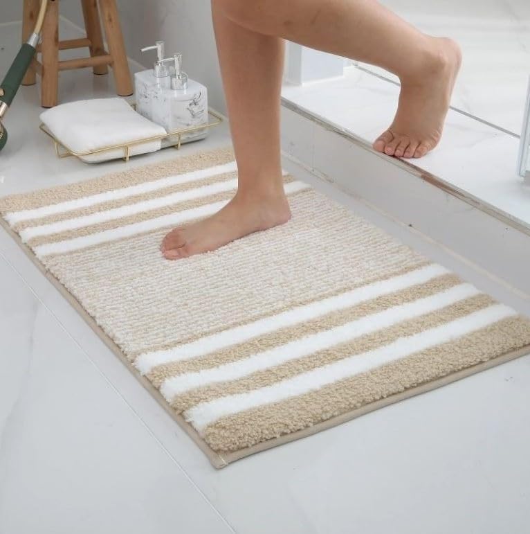 VDNSI Microfiber Bathroom Mat Striped Pattern Floor Mat Absorbent Bath Mat Quick Dry Anti-Slip Rug