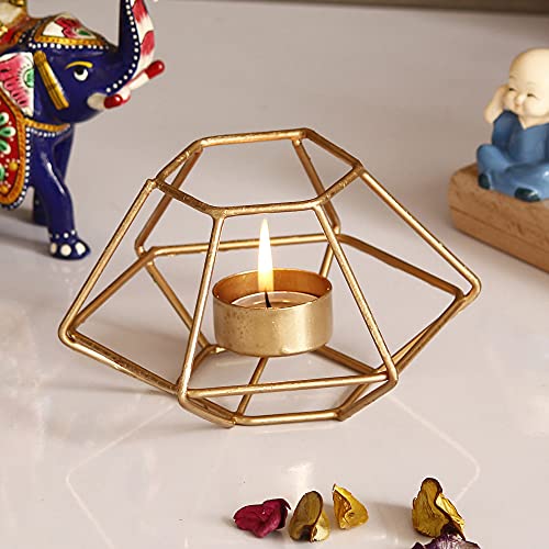 eCraftIndia Golden Metal Decorative Handcrafted Tea Light Candle Holder for Diwali Festival, Home