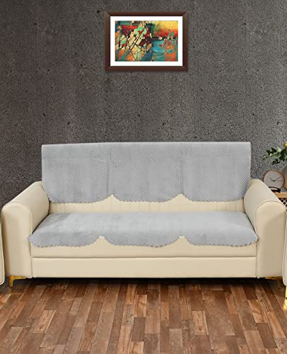 Yellow Weaves Velvet 3 Seater Quilted Sofa Cover and Chair Cover, Seat & Back Cover, Color - Light