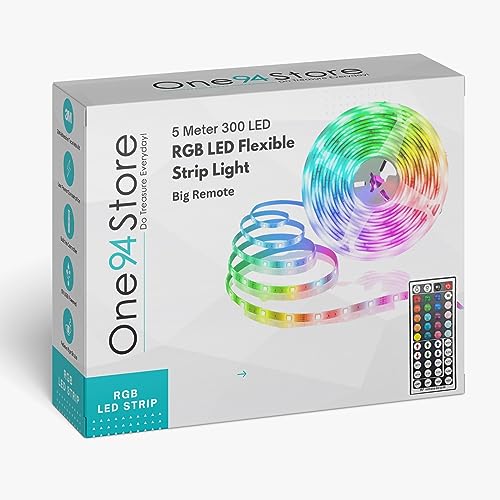 One94Store 5M RGB LED Strip Lights with 44-Key Remote, 24V Power Supply, 300 LEDs, Color-Changing