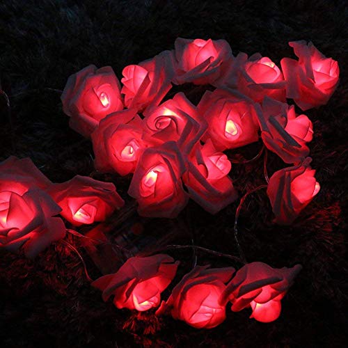 TUCASA- Rose Flower Shape Decoration 7 m 28 Rice Bulb String Strip Light (RED Flower-Light Warm
