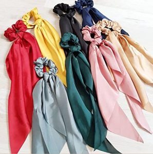 AB Beauty House Hair Scarf with Bow Silk Elastic Hair Bands Solid Colors Random Color For Women &