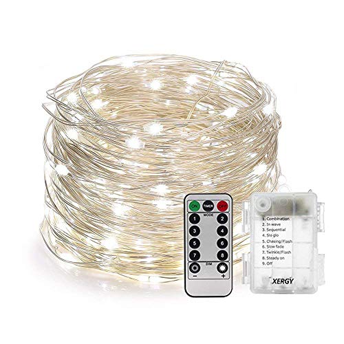 XERGY 100 Led Battery Box&Remote&8 Mode Functions Silver Wire Led Christmas Nye Decoration Fairy
