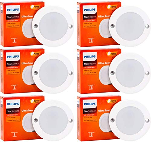 Philips 3W StarSurface Striker Cabinet Warm White Flush Mount Ceiling Lamp (Pack of 6)