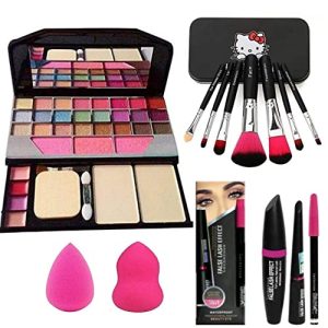 Women's & Girl's TYA 6155 Multicolour Makeup Kit and 7 Black Makeup Brushes Set, 3in1 Eyeliner,