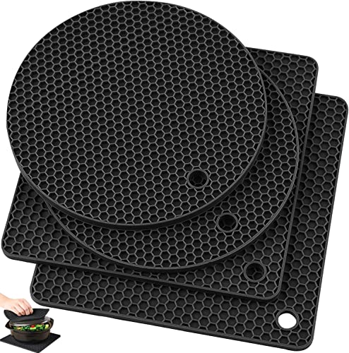 WOODTULA Silicone Hot Pads for Kitchen - Flexible Table Trivet Mat - 4 Pack Silicone Trivet for Hot