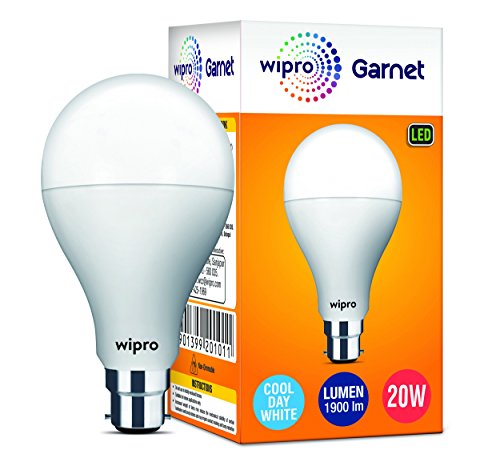 Wipro Garnet 20W LED Bulb for Home & Office |Cool Day White (6500K) | B22 Base|220 degree Light