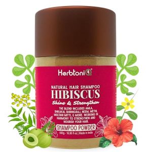 HerbtoniQ Hibiscus Shine & Strengthen Natural Shampoo Powder for Radiant Shine, Strength, Reduce