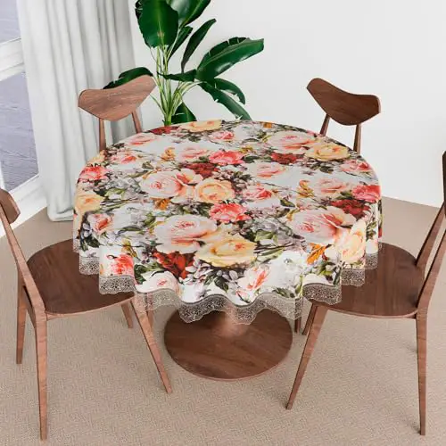 Kuber Industries Round Table Cover | PVC Table Cloth for Round Tables | 4 Seater Round Table Cloth |