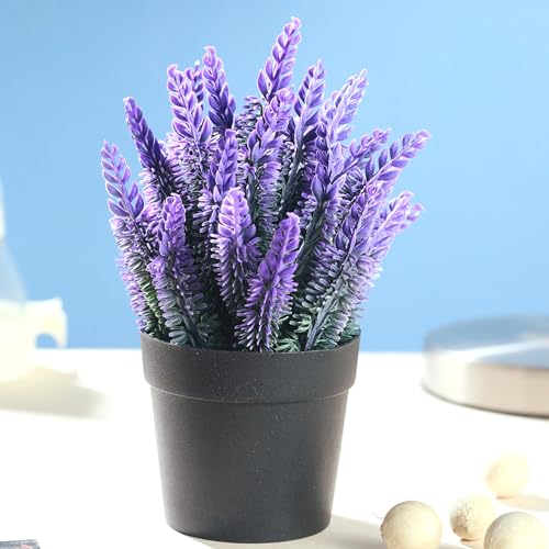 TIED RIBBONS Decorative Artificial Lavender Flowers Plants with Pot Vase (Lavender, 10 cm x 7 cm)
