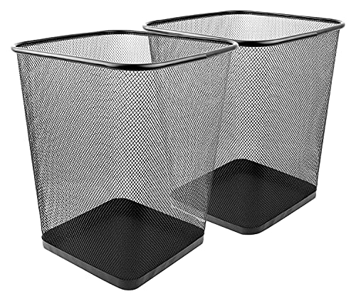 Styxon Trash Cans for Home or Office, 2-Pack, Black Mesh Square Trash Cans, Lightweight, Sturdy for