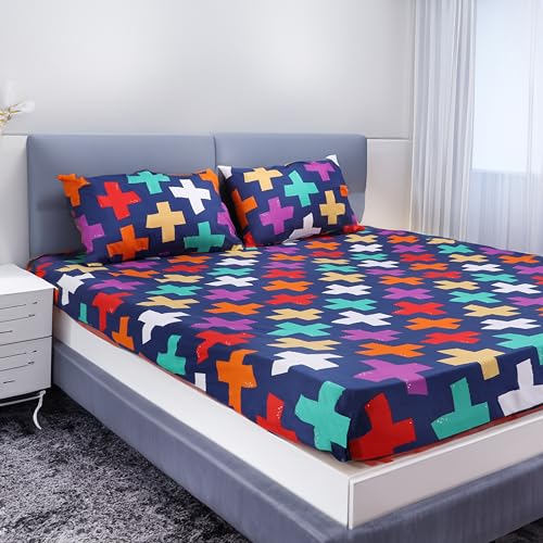 Zinnia Super Soft Microfibre Printed bedsheet with 2 Pillow Cover - Double 229 x 254 CM (Erin Navy)