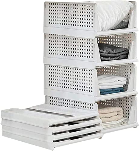 SpaceOrganizer Stackable Wardrobe Storage Box,Foldable Clothes Shelf Baskets, Folding Containers