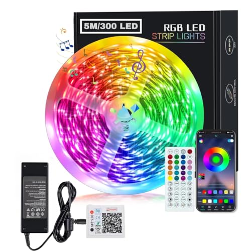 KEELIXIN 5 Meters Bluetooth RGB LED Strip Lights, Music Sync 300 LEDs, Waterproof Smart LED Strip