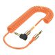 ONCRO® Orange Male to Male 3.5 mm aux Cable, Elbow L Shape Stretchable Spiral Telescopic Coiled, 90