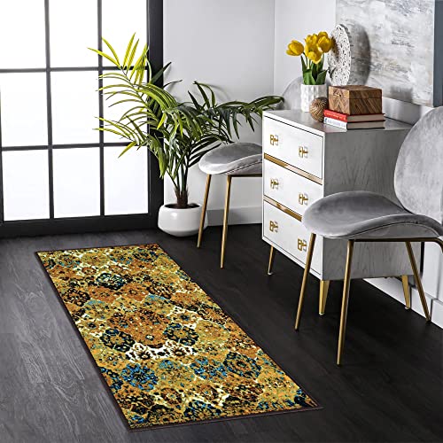 Story@Home Polyester 24x60 Inch Grunge Pattern Rug Runner for Living/Bedroom (Yellow and Cream)