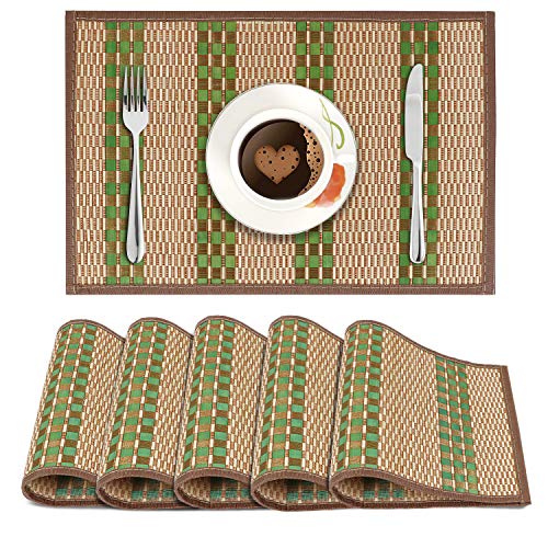 HOKIPO AR2817 Heat Resistant Wooden Placemats Set of 6 Dining Table Mats, 45x30 cm, Green