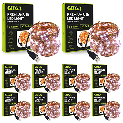 Gizga Copper LED Fairy String Lights with USB, High Brightness, Low Power Consumption, Indoor