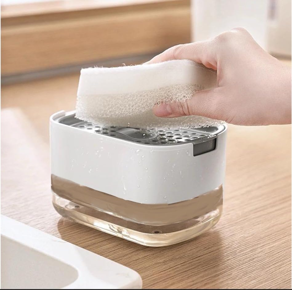 Oslen Plastic 2 In 1 Soap Dispenser For Kitchen With Sponge Holder 400 Ml,Hollow