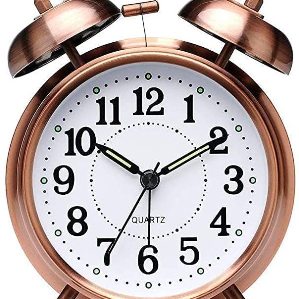 BESTIZONE ENTERPRISE Twin Bell Copper Table Alarm Clock with Night LED Light for Student for Kids